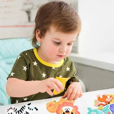 Puzzle Montessori 6‑en‑1 – Animaux Sauvages | Jouet Éducatif en Bois Naturel dès 2 ans