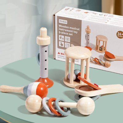 Hochet Bébé  Kit 5 pièces d’instruments en bois Montessori