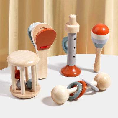 Hochet Bébé | Kit 5 pièces d’instruments en bois Montessori