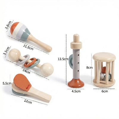 Hochet Bébé  Kit 5 pièces d’instruments en bois Montessori