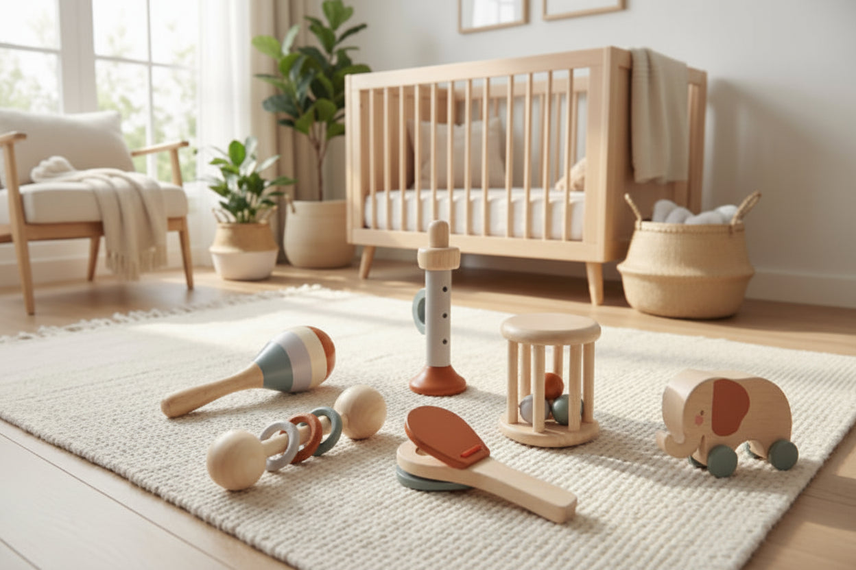 Hochet Bébé  Kit 5 pièces d’instruments en bois Montessori