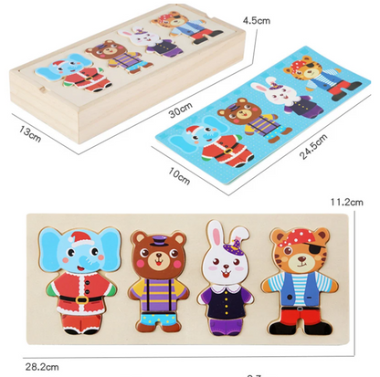 Puzzle Montessori en Bois – Animaux -72 pièces | Jouet Éducatif en Bois Naturel dès 2 ans