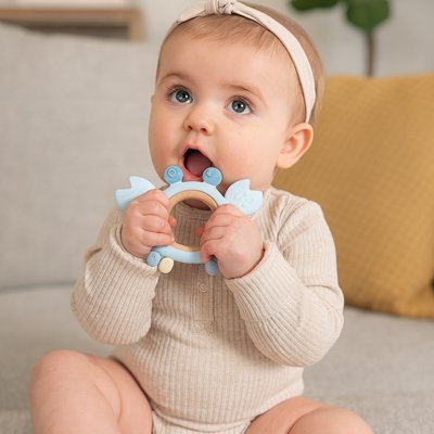 Anneau de Dentition Crabe – Silicone Alimentaire & Bois Naturel Bébé 3‑24 mois | Sans BPA, Écoresponsable - Mon Premier Jouet