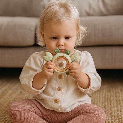 Anneau de Dentition Crabe – Silicone Alimentaire & Bois Naturel Bébé 3‑24 mois | Sans BPA, Écoresponsable - Mon Premier Jouet