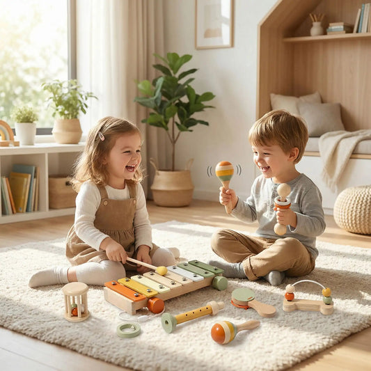 Hochet Bébé | Kit 7 pièces d’instruments en bois Montessori - Mon Premier Jouet