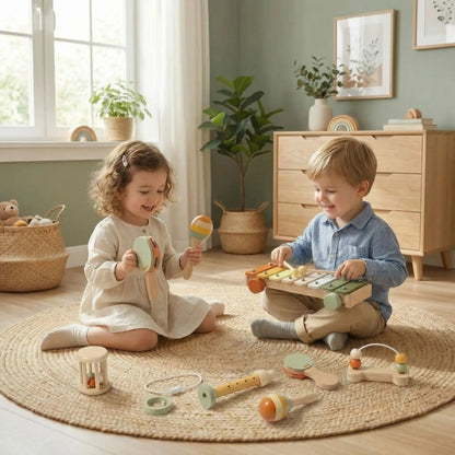 Hochet Bébé | Kit 7 pièces d’instruments en bois Montessori - Mon Premier Jouet