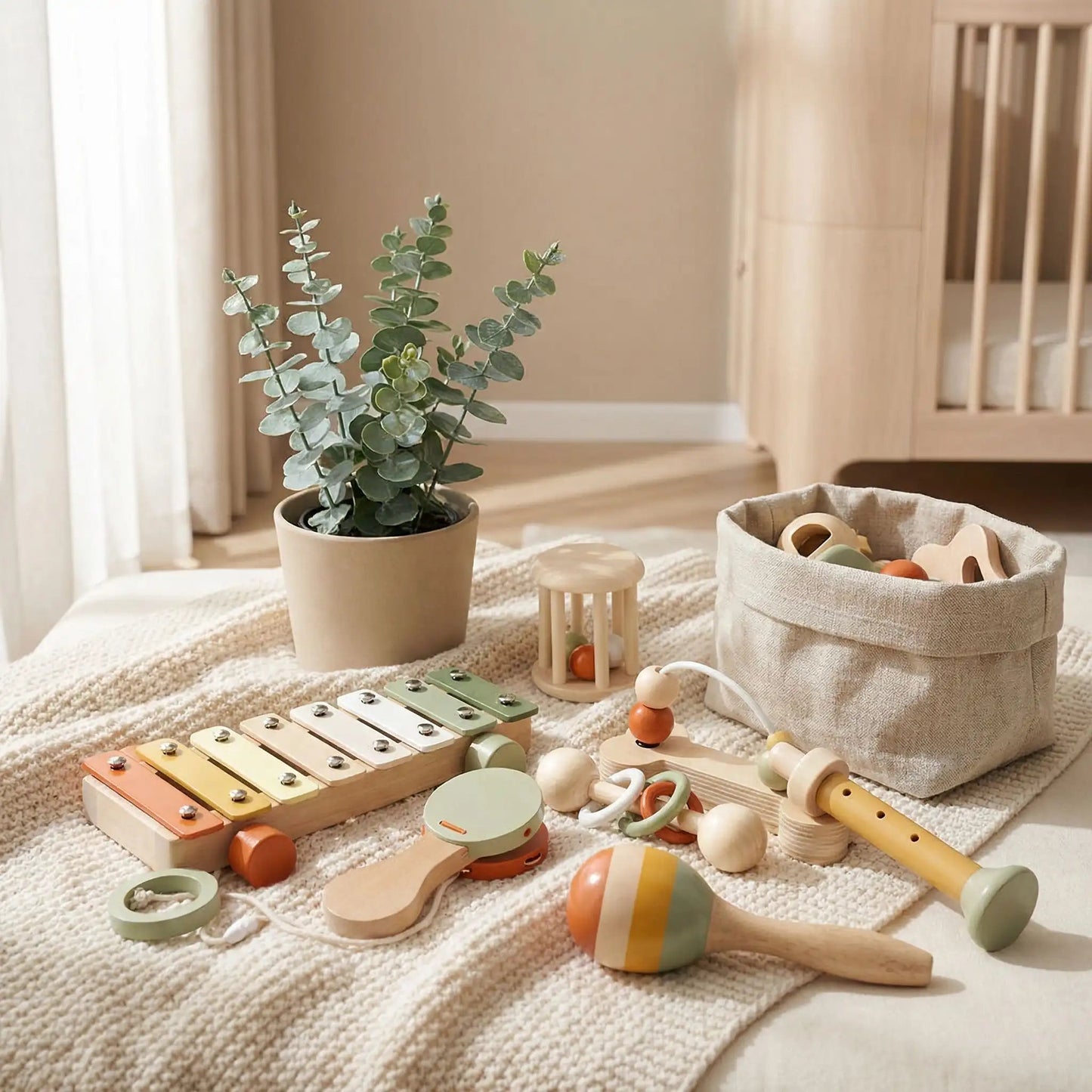 Hochet Bébé | Kit 7 pièces d’instruments en bois Montessori - Mon Premier Jouet