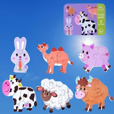 Puzzle Montessori 6-en-1 animaux de la ferme – jouet éducatif bois 2 ans