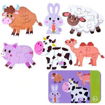 Puzzle Montessori 6-en-1 animaux de la ferme – jouet éducatif bois 2 ans