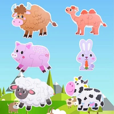 Puzzle Montessori 6-en-1 animaux de la ferme – jouet éducatif bois 2 ans