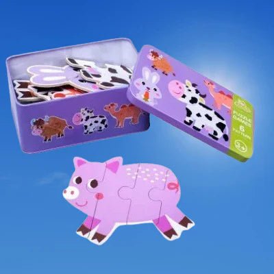Puzzle Montessori 6-en-1 animaux de la ferme – jouet éducatif bois 2 ans