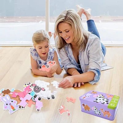 Puzzle Montessori 6-en-1 animaux de la ferme – jouet éducatif bois 2 ans