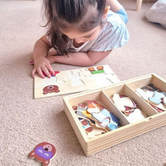 Puzzle Montessori en Bois – Animaux -72 pièces | Jouet Éducatif en Bois Naturel dès 2 ans