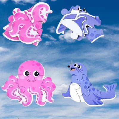 Puzzle Montessori 6-en-1 – Animaux Marins | Jouet Éducatif en Bois Naturel dès 2 ans