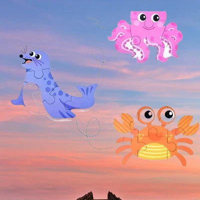 Puzzle Montessori 6-en-1 – Animaux Marins | Jouet Éducatif en Bois Naturel dès 2 ans