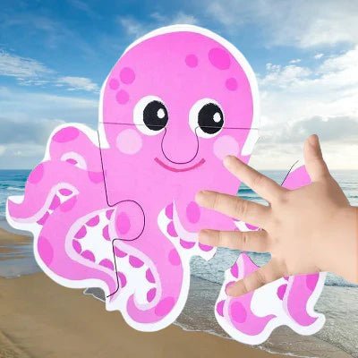 Puzzle Montessori 6-en-1 – Animaux Marins | Jouet Éducatif en Bois Naturel dès 2 ans