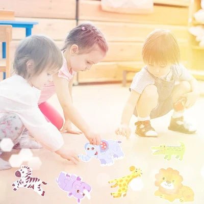 Puzzle Montessori 6‑en‑1 – Animaux Sauvages | Jouet Éducatif en Bois Naturel dès 2 ans