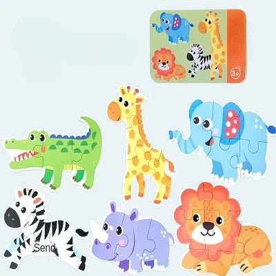 Puzzle Montessori 6‑en‑1 – Animaux Sauvages | Jouet Éducatif en Bois Naturel dès 2 ans